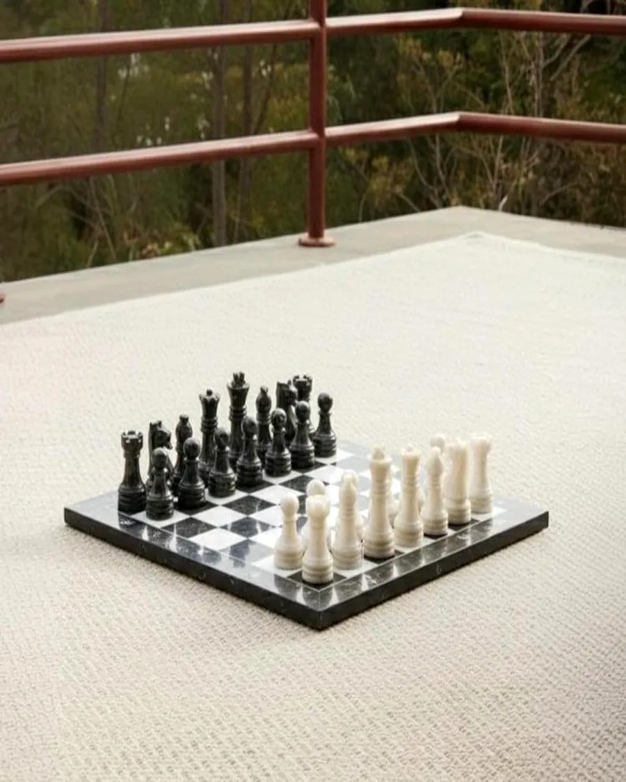 Classic Black & White Marble Chess Set — handcrafted marble, Agra
