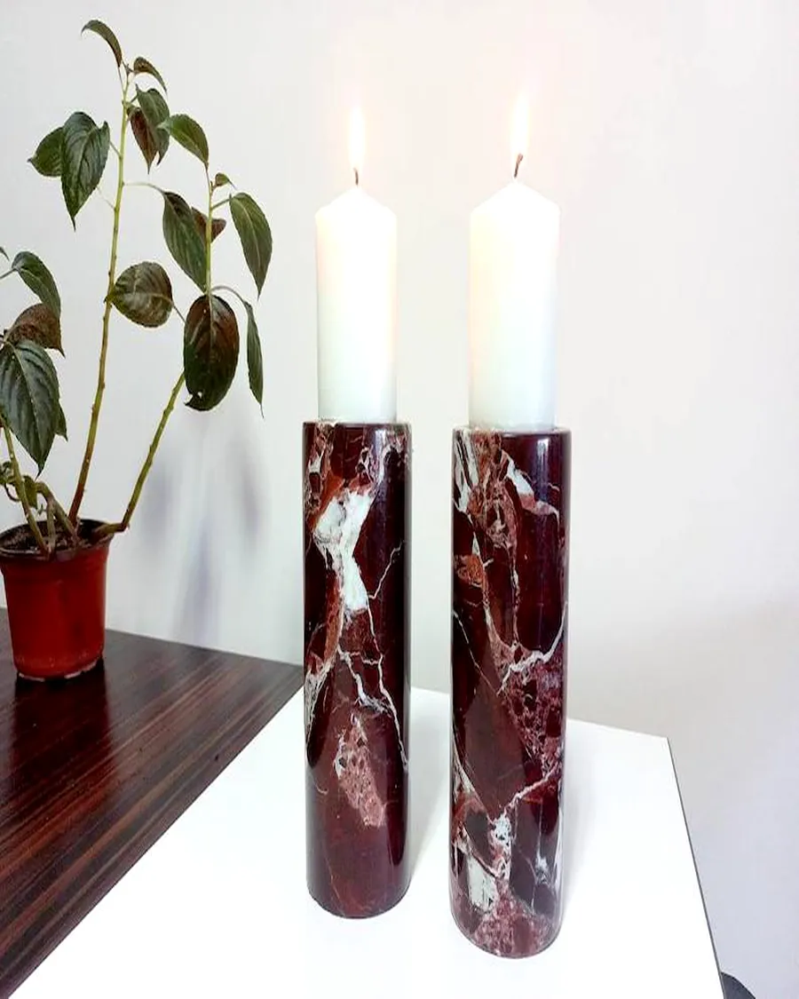 Burgundy Cylinder Pillar Holders — handcrafted marble, Agra