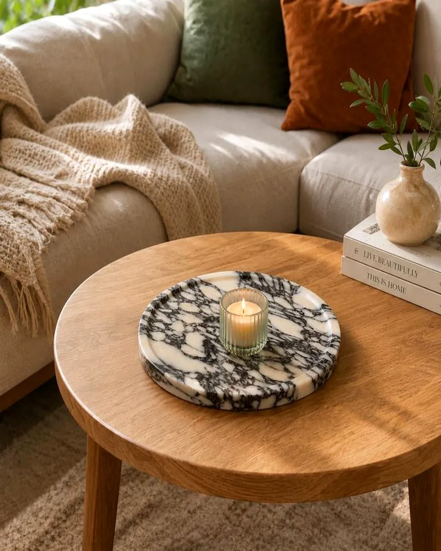 Calacatta Viola Round Platter — handcrafted marble, Agra