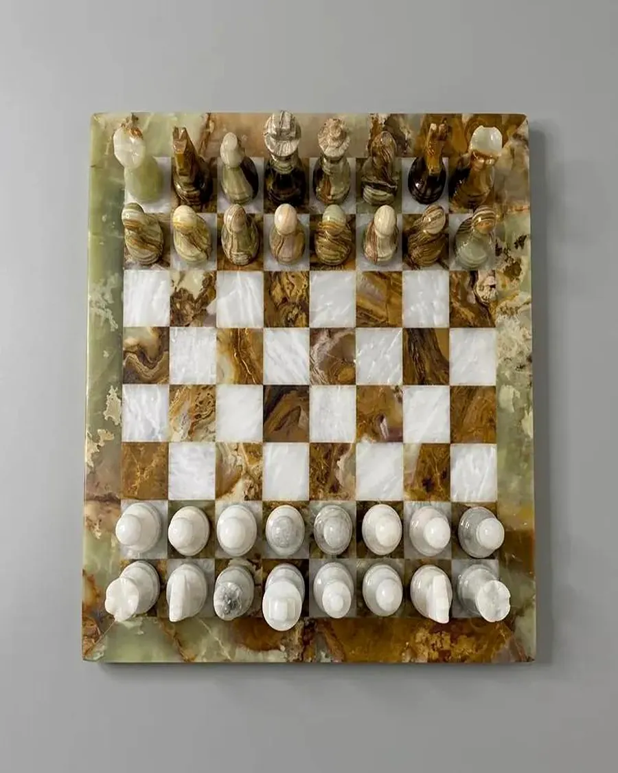 Exotic Onyx Marble Chess Set — handcrafted marble, Agra