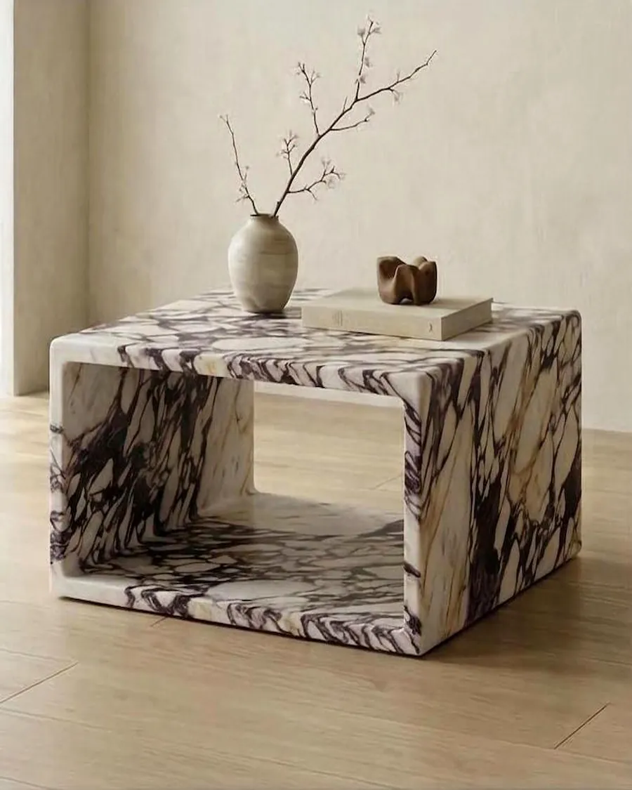 Low Open-Frame Coffee Table — handcrafted marble, Agra