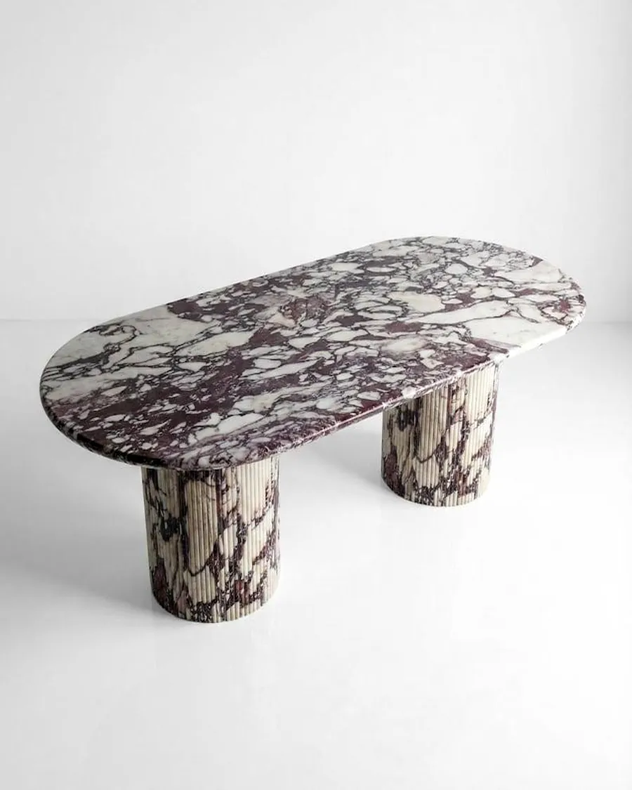 Oval Dining Table with Fluted Columns — handcrafted marble, Agra