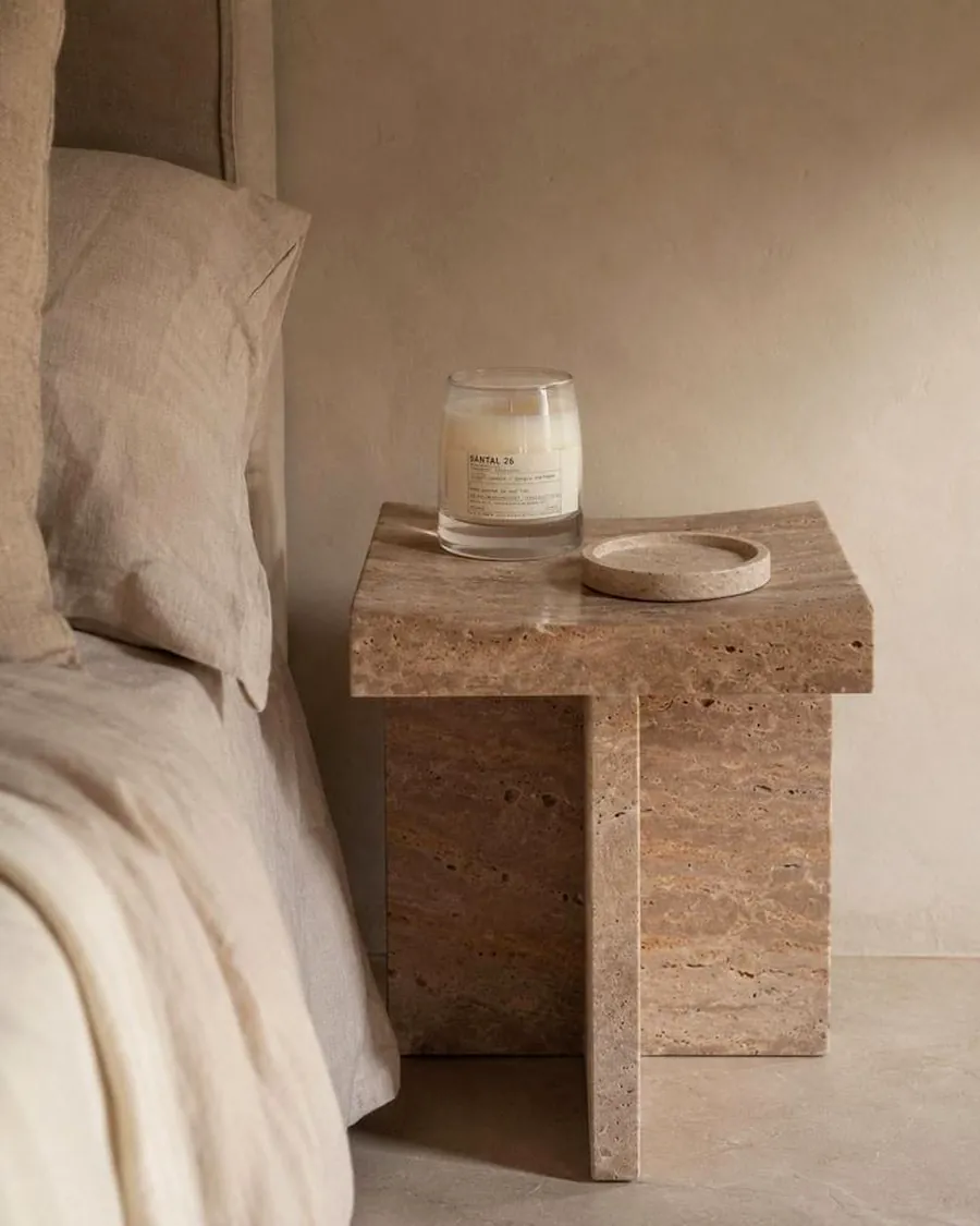 Overhang Bedside Table in Beige — handcrafted marble, Agra