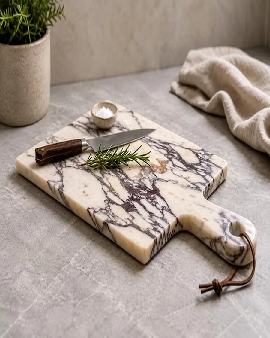 Plum Veined Board with Leather Strap — handcrafted marble, Agra