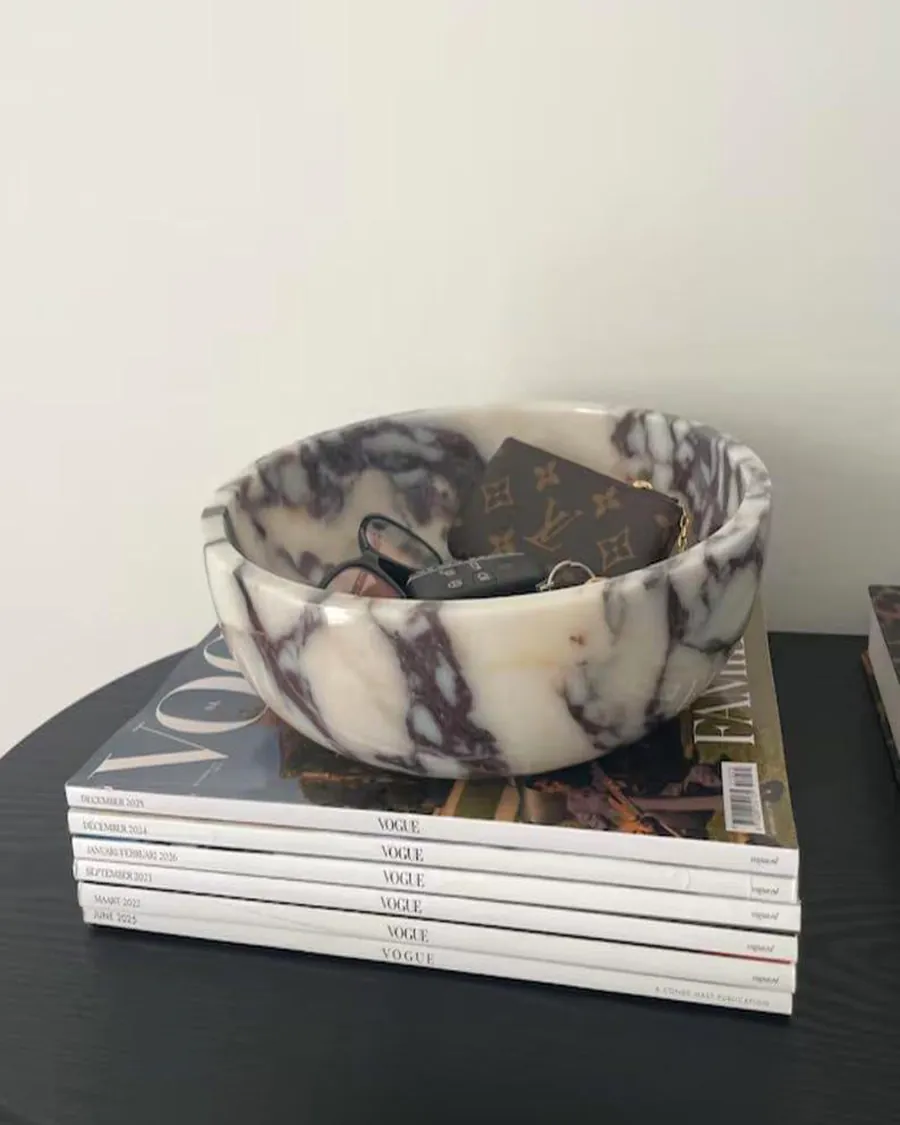 Plum Veined Catchall Bowl — handcrafted marble by Authentic Jewels of Marble, Agra