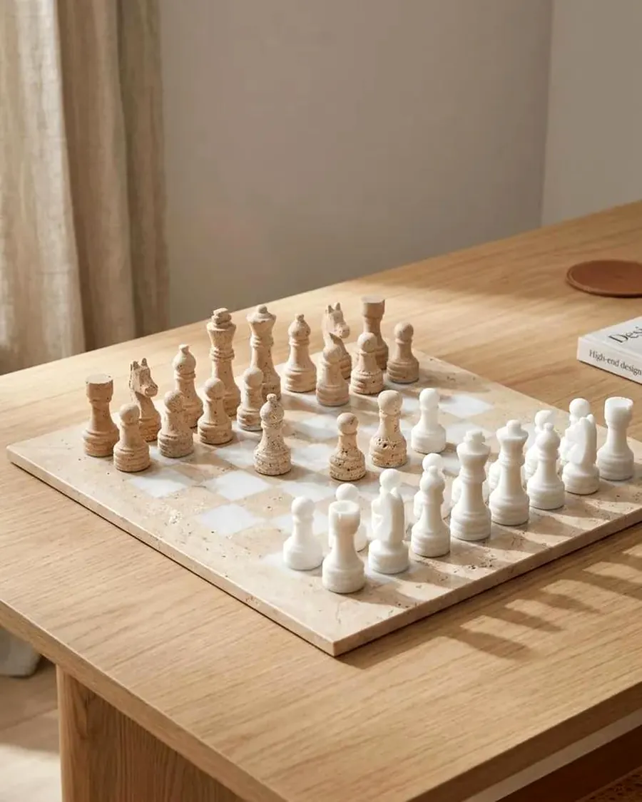 Premium Cream Marble Chess Set — handcrafted marble, Agra