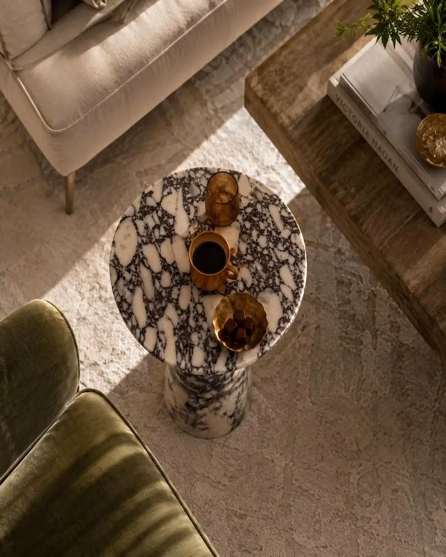 Round Pedestal Side Table — handcrafted marble, Agra