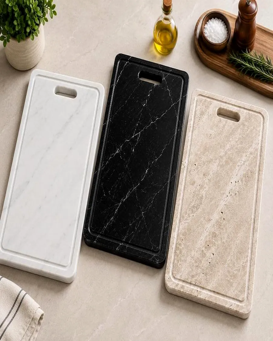 Set of 3 Boards with Juice Groove — handcrafted marble, Agra