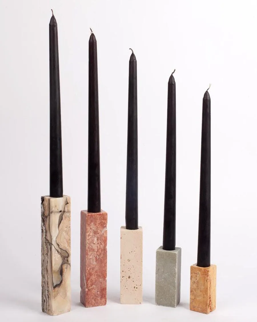 Set of 5 Multicolour Taper Holders — handcrafted marble, Agra