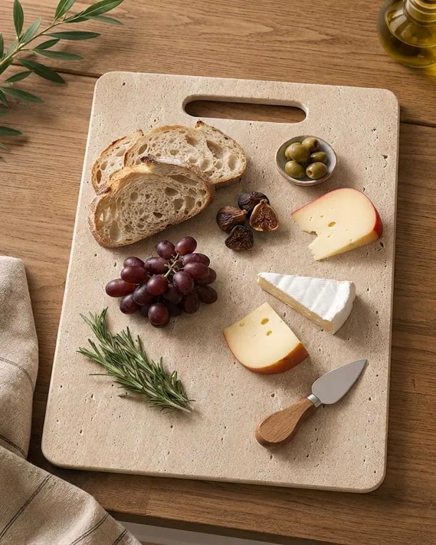 Travertine Board with Cut-Out Handle — handcrafted marble, Agra