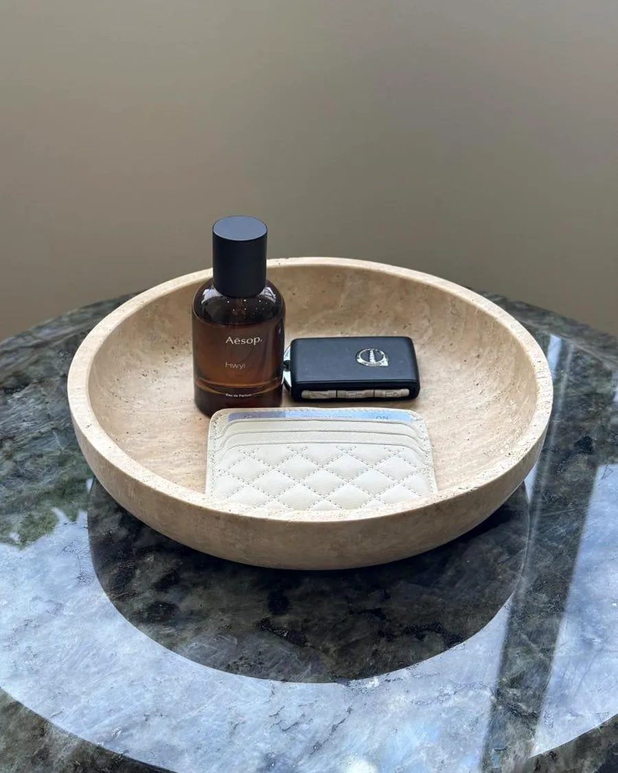 Natural Travertine Entryway Bowl — handcrafted marble, Agra