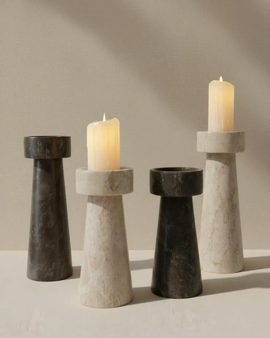 Two-Tone Pillar Candle Holders — handcrafted marble, Agra